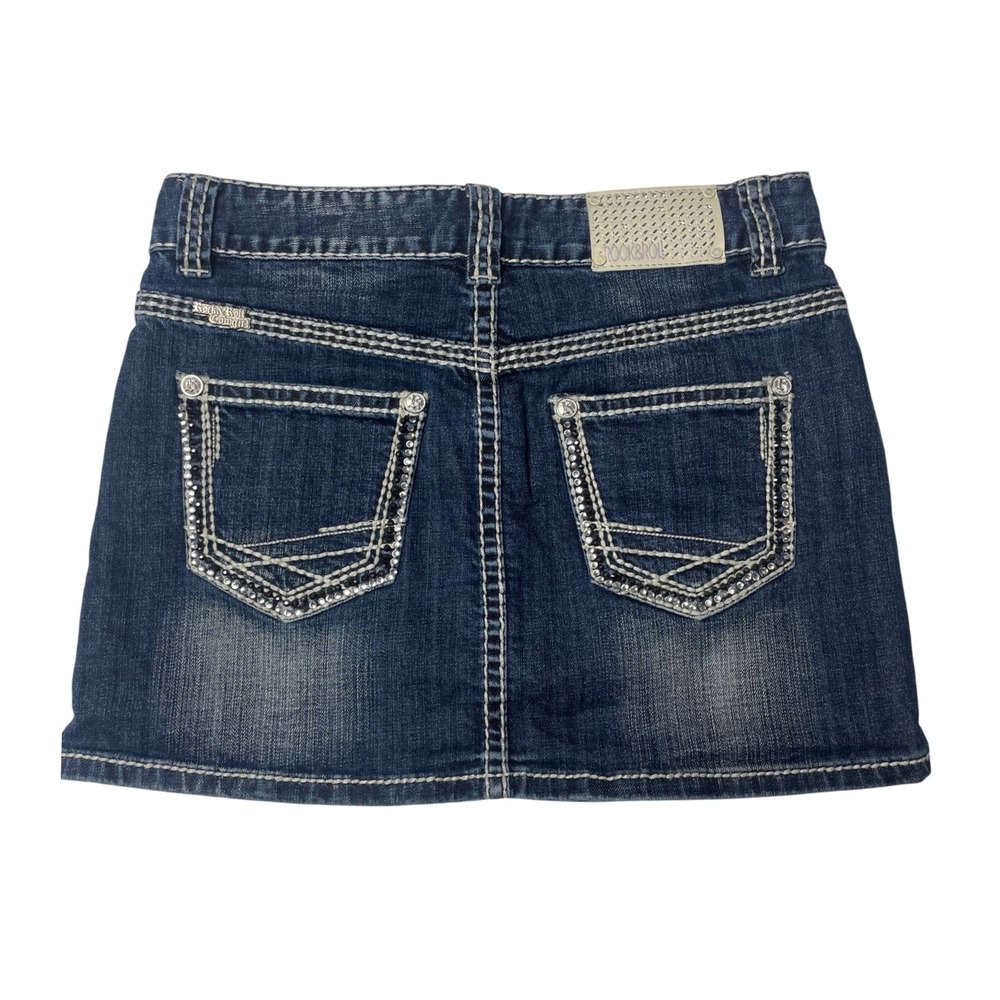 Rock & Roll Cowgirl Low Rise Embroidered Denim Mini Skirt Juniors 25